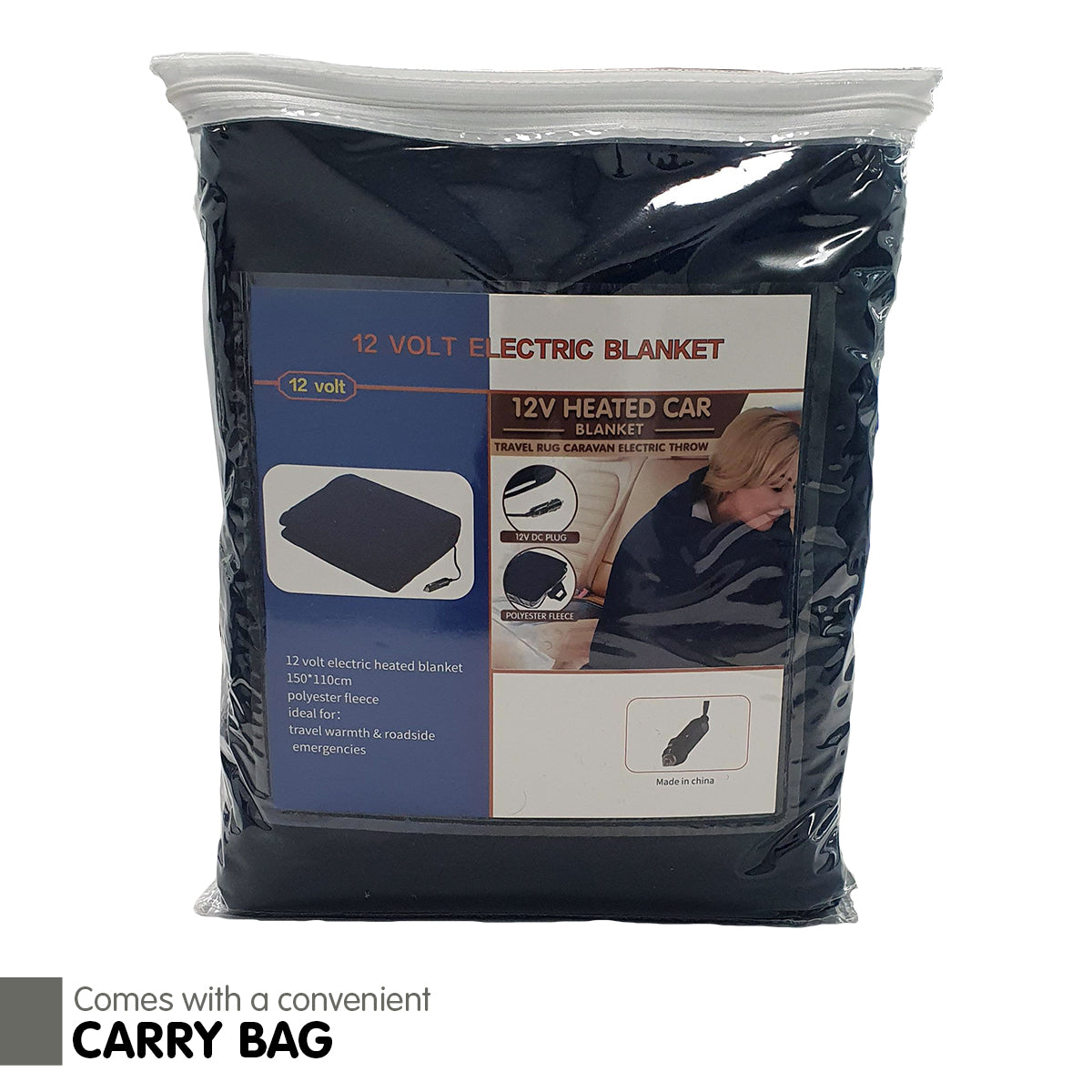Heated electric car blanket -navy blue