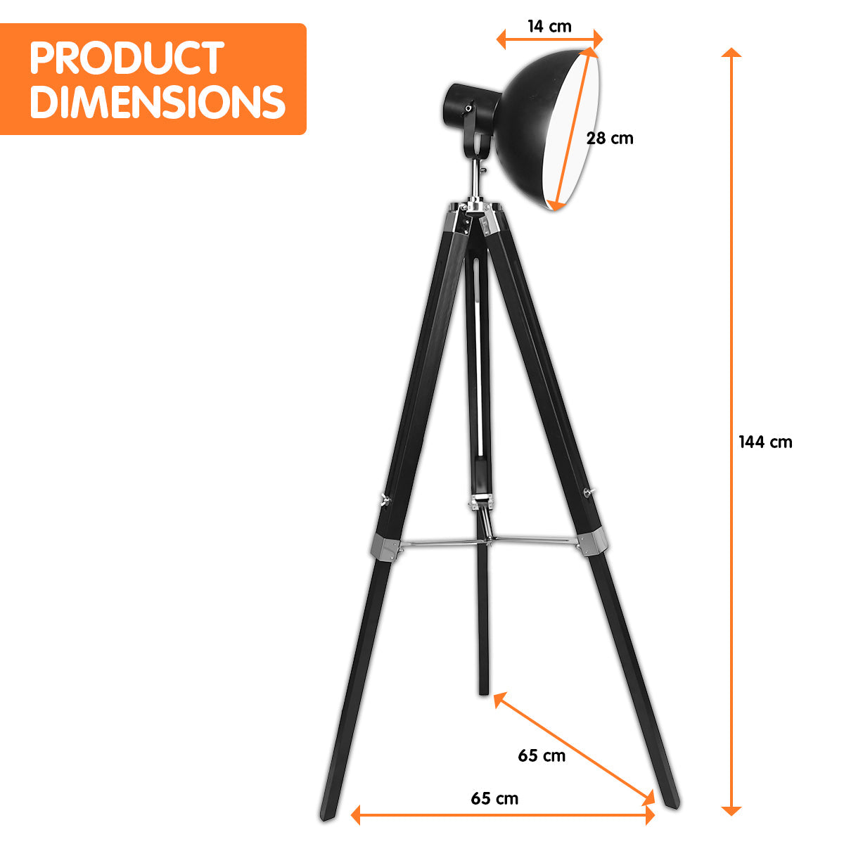 Tripod Adjustable Metal Floor Spot Lamp Black