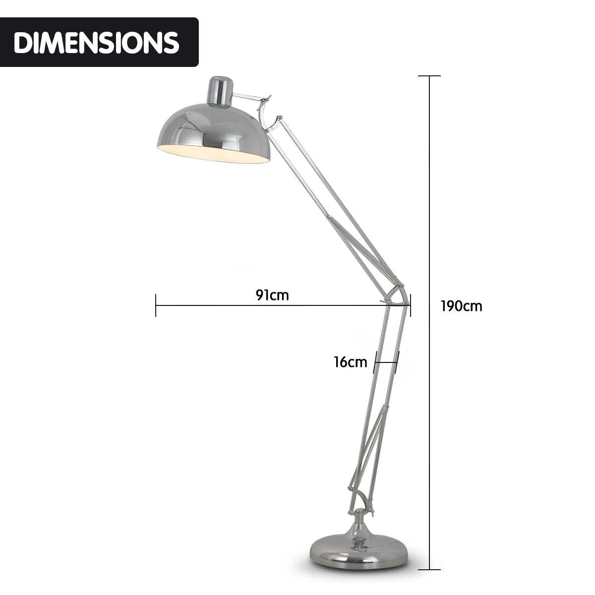 Metal Architect Floor Lamp Shade Adjustable Height - Chrome