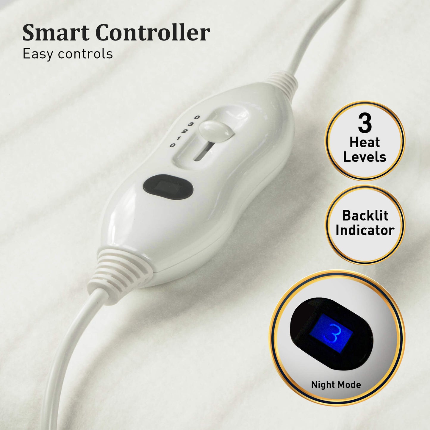 Heated Electric Blanket Queen Fitted Polyester - White
