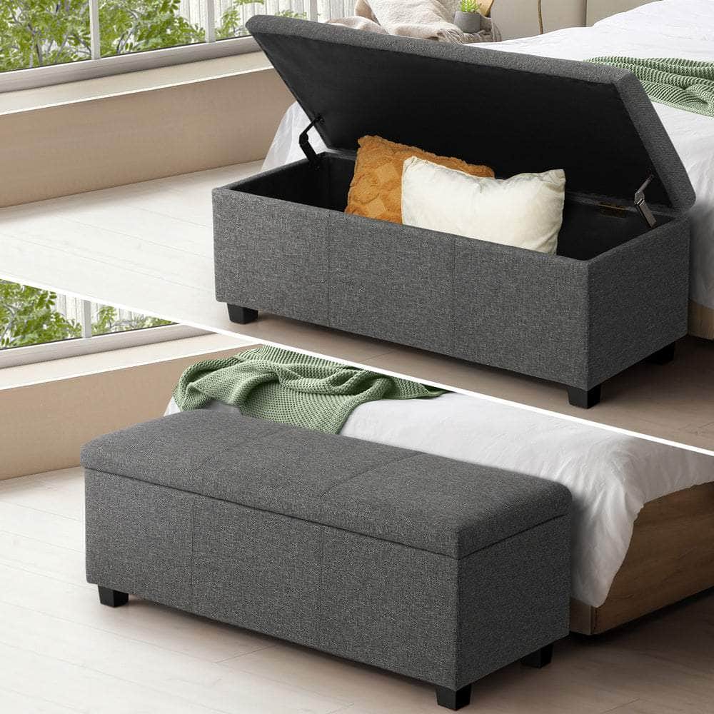 Storage Ottoman Linen Fabric Large