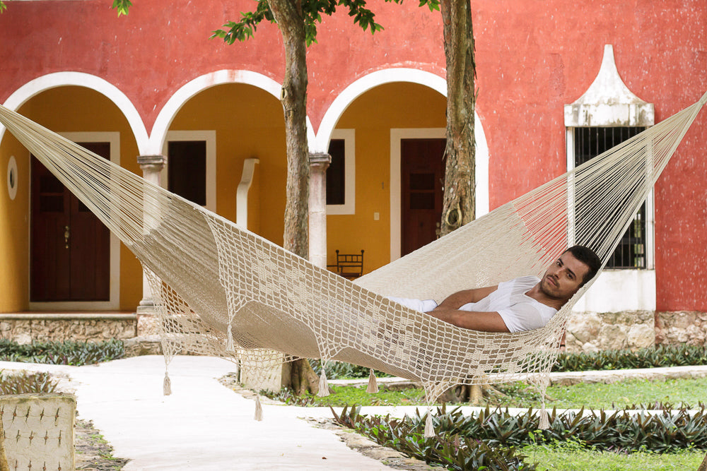 Cotton Hammock With Crocheted Tassels - Queen Size Marble