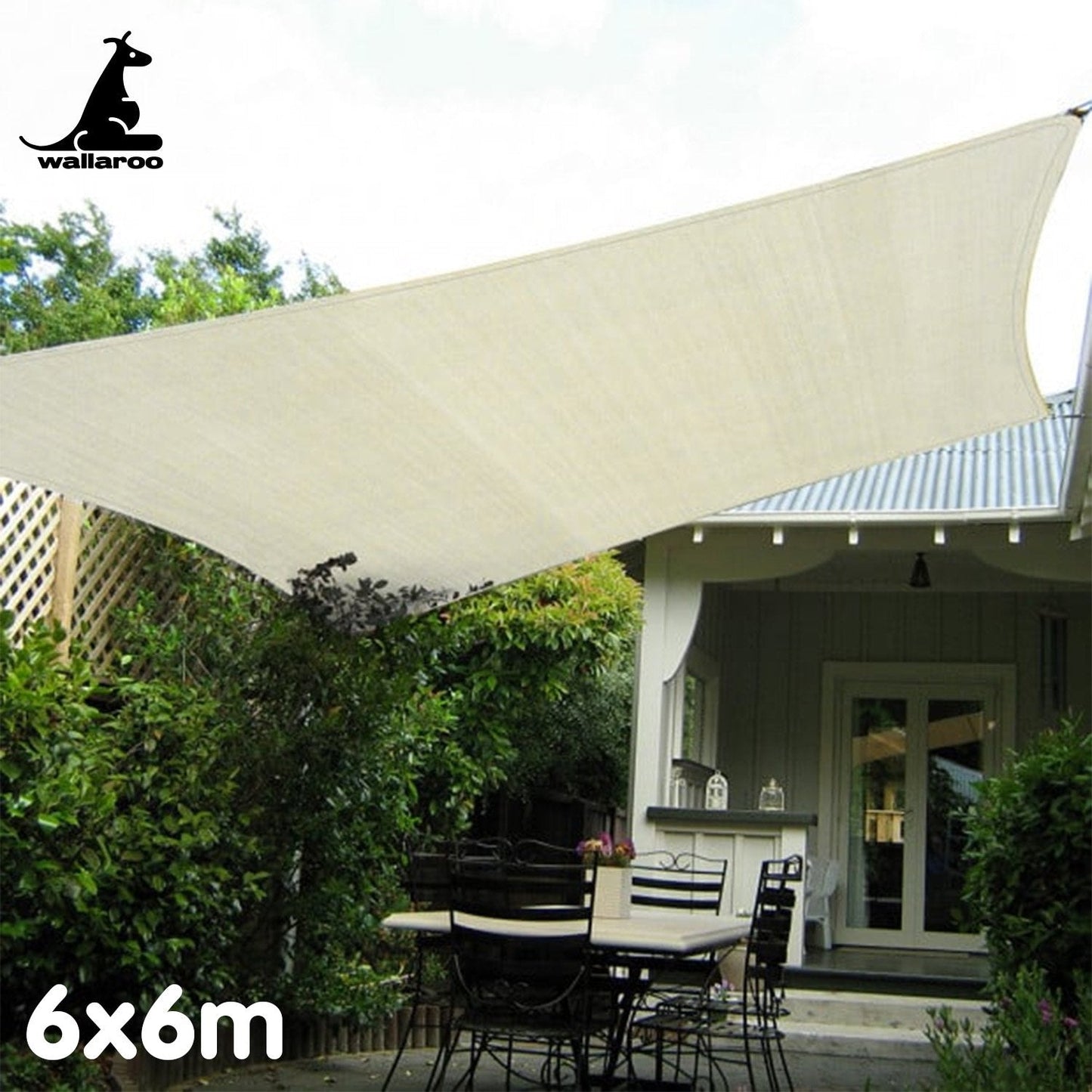 Waterproof 160GSM Outdoor Sun Shade Sail Canopy Cream Square 6 x 6m