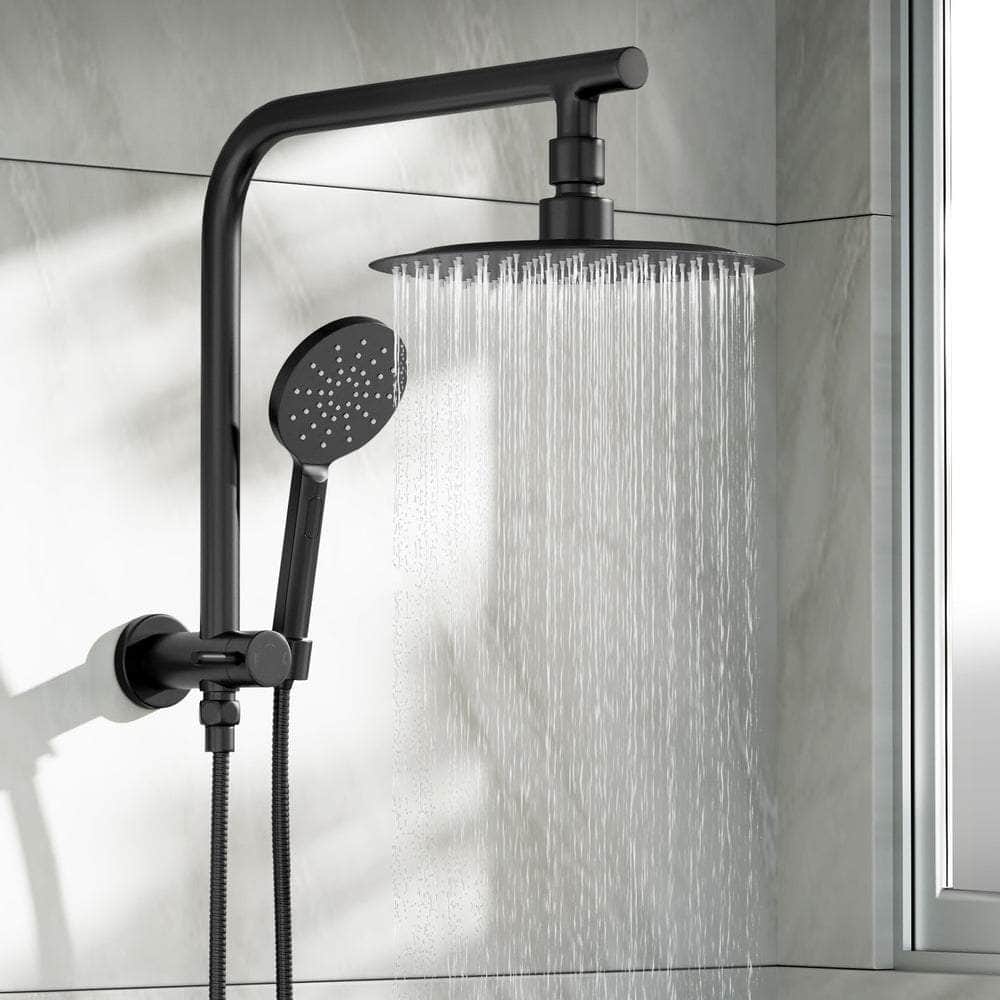 10" Rain Shower Head Set Round 3-Mode Gooseneck Black