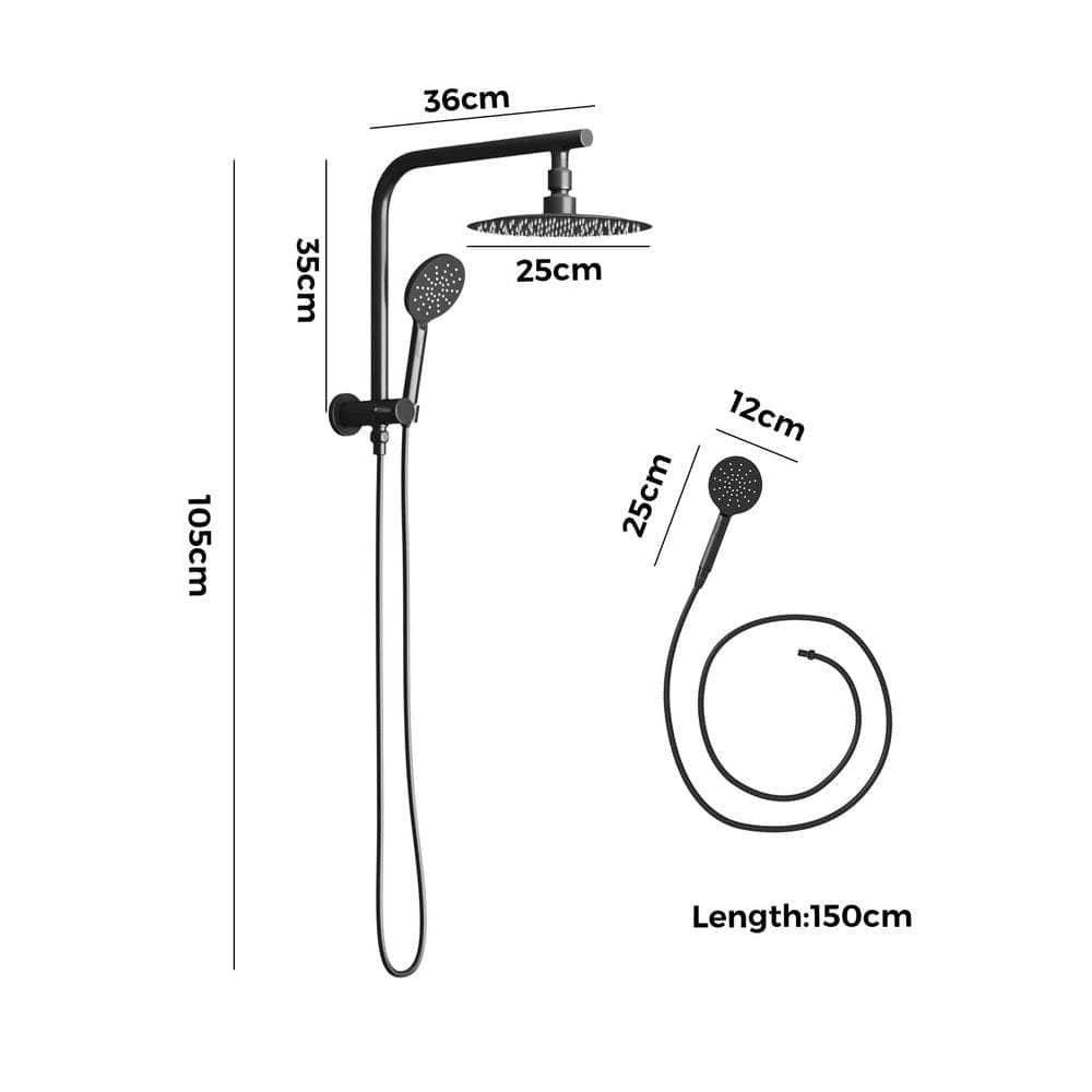 10" Rain Shower Head Set Round 3-Mode Gooseneck Black