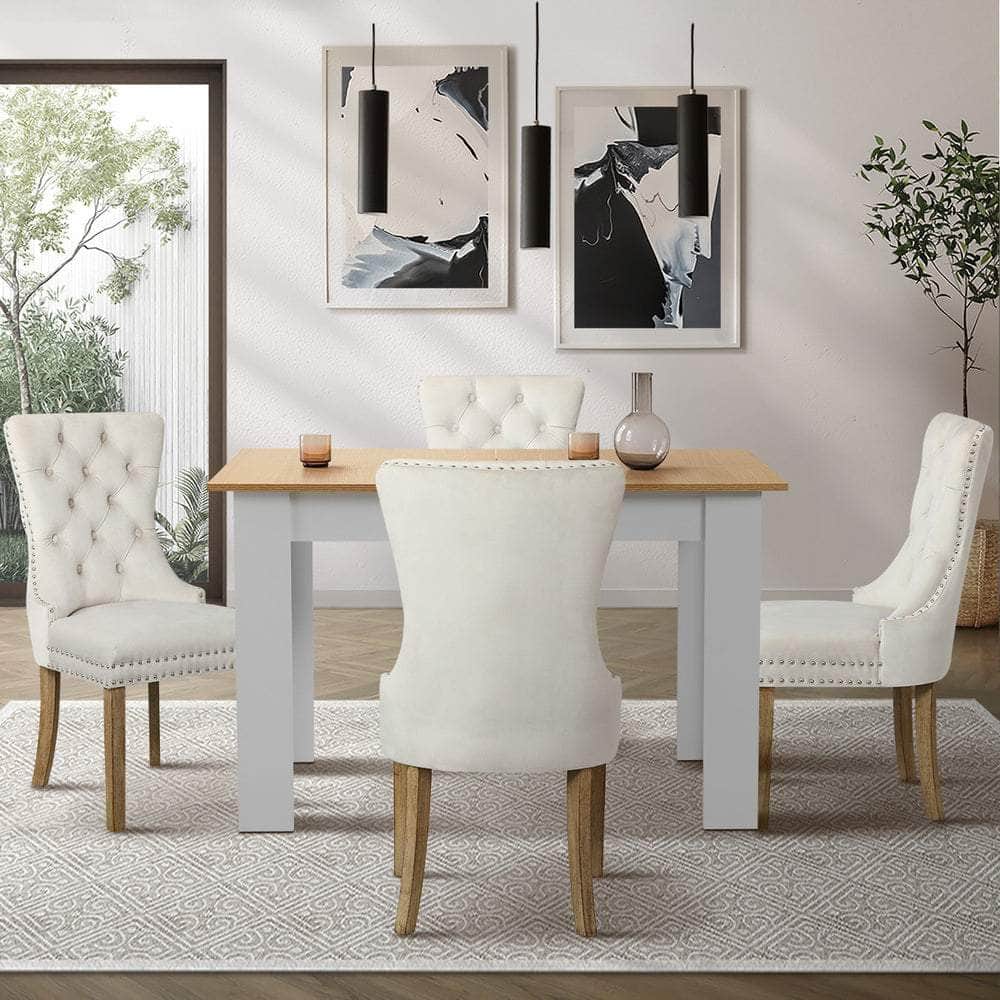 160cm Extendable Dining Table with 4PCS Chairs Velvet Beige
