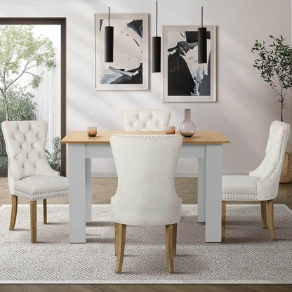 160cm Extendable Dining Table with 4PCS Chairs Velvet Beige