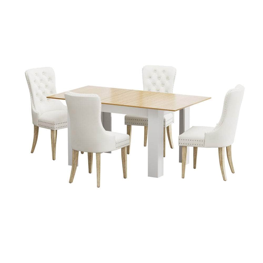 160cm Extendable Dining Table with 4PCS Chairs Velvet Beige