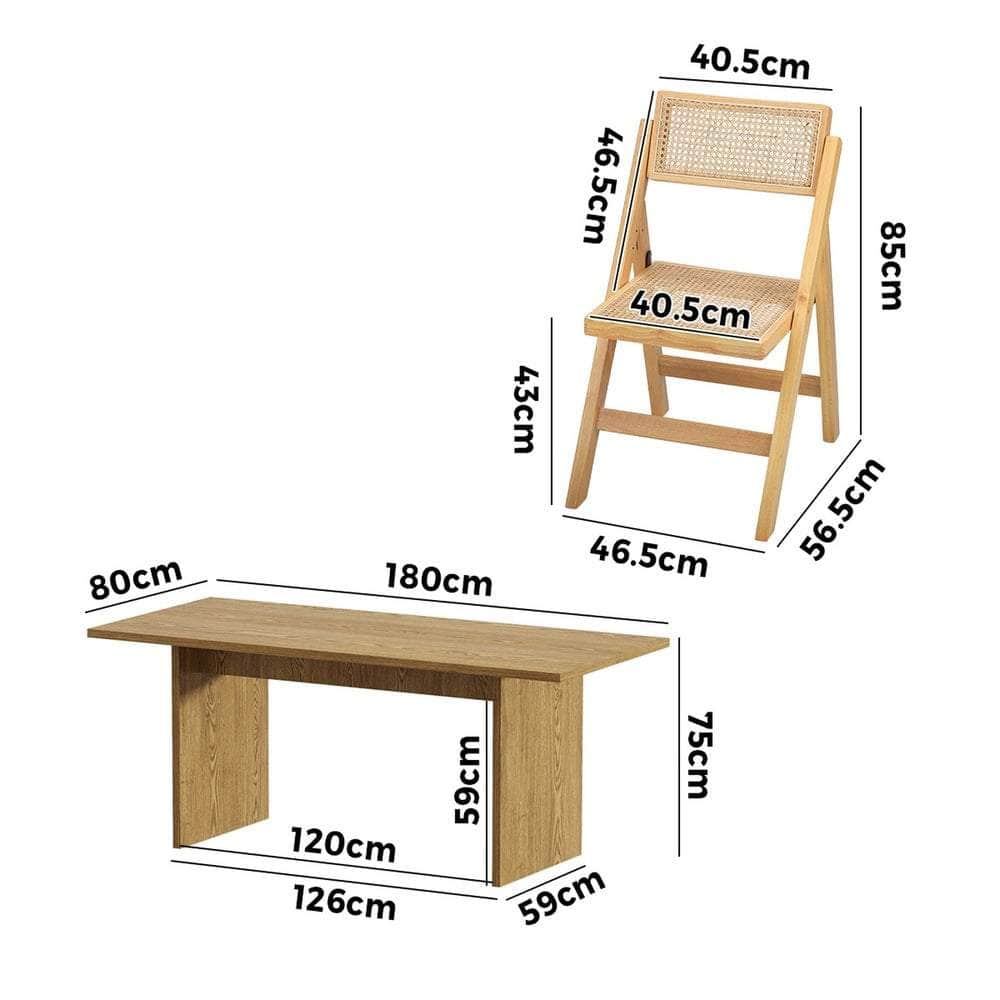 180cm Rectangular Dining Table with 4PCS Dining Chairs Foldable Natural