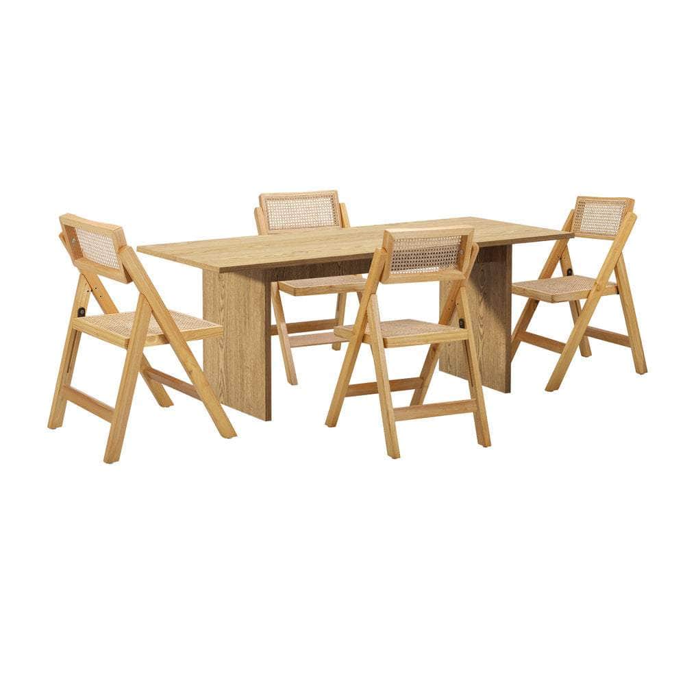 180cm Rectangular Dining Table with 4PCS Dining Chairs Foldable Natural