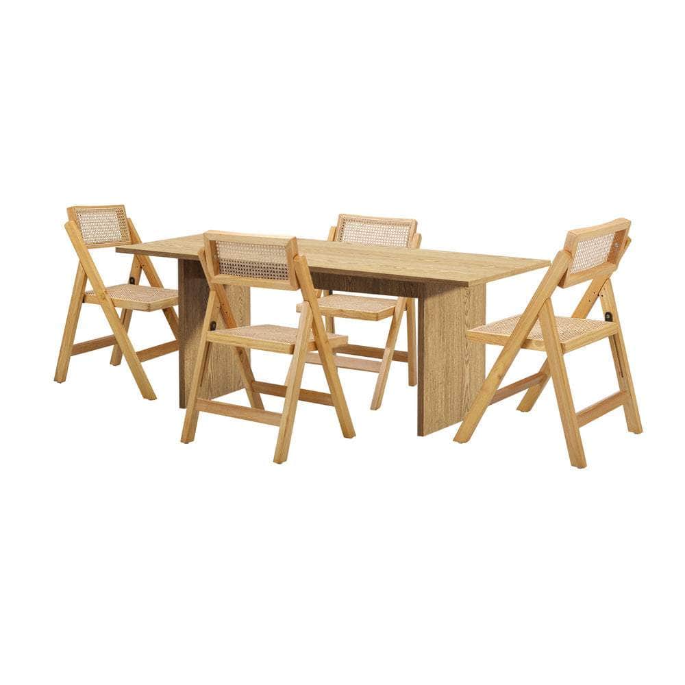 180cm Rectangular Dining Table with 4PCS Dining Chairs Foldable Natural