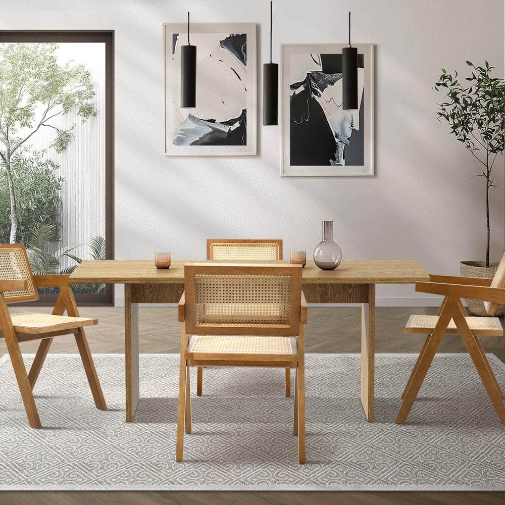 180cm Rectangular Dining Table with 4PCS Dining Chairs Wooden Walnut