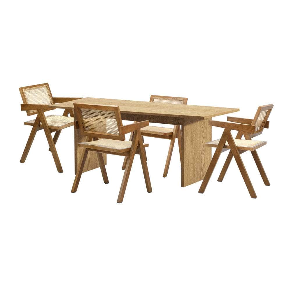 180cm Rectangular Dining Table with 4PCS Dining Chairs Wooden Walnut