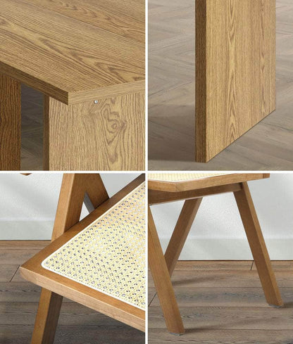 180cm Rectangular Dining Table with 4PCS Dining Chairs Wooden Walnut