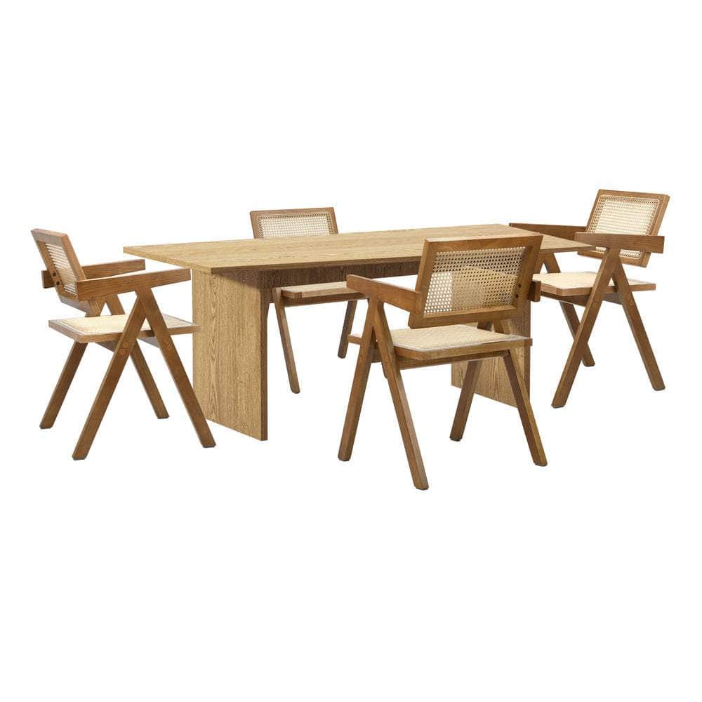 180cm Rectangular Dining Table with 4PCS Dining Chairs Wooden Walnut