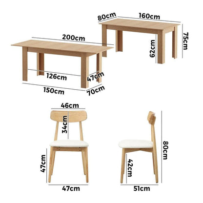200cm Extendable Dining Table with 6x Dining Chairs PU Leather Natural