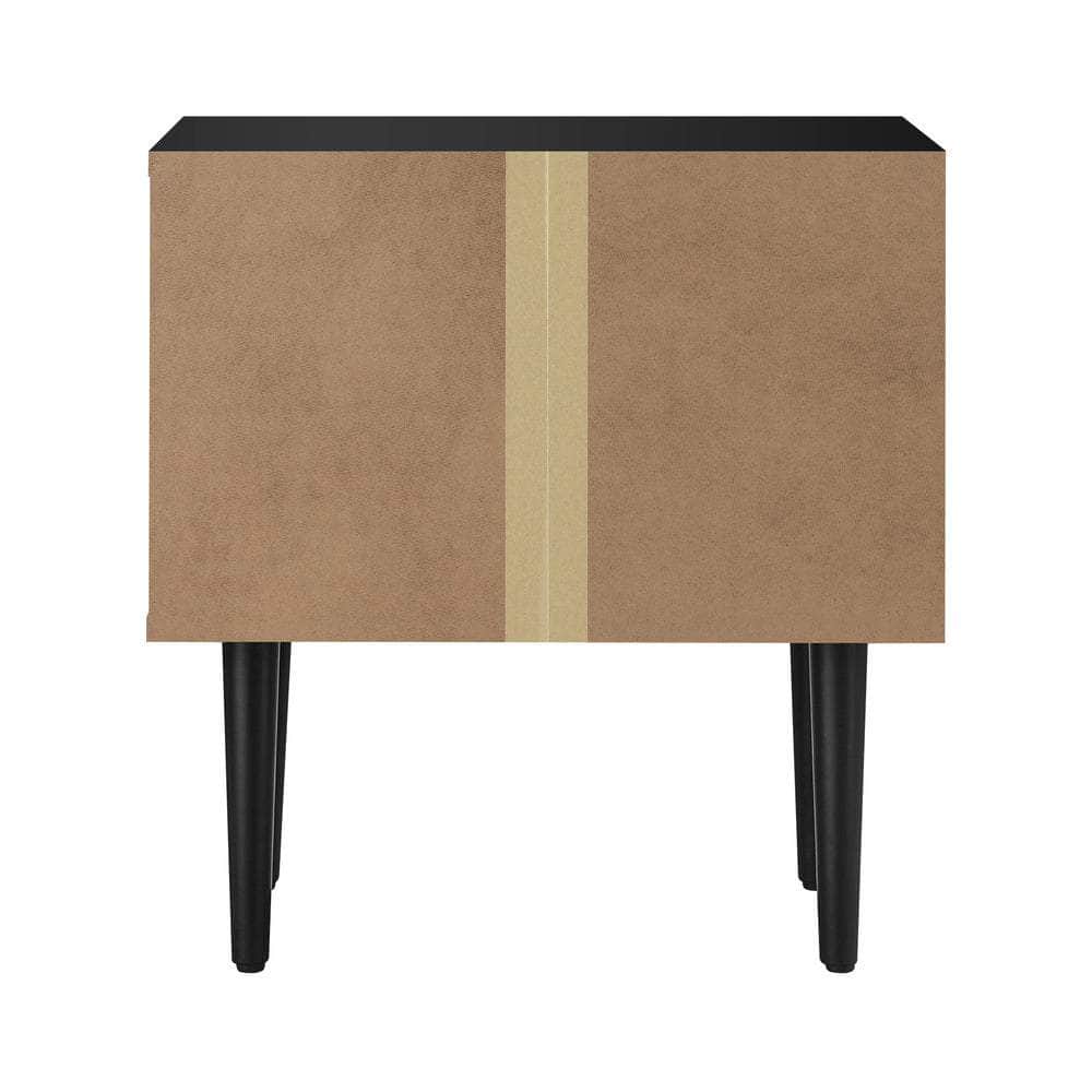 2PCS Bedside Table 2 Drawers Black&Wooden