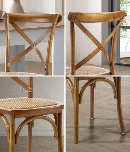 2PCS Crossback Wooden Dining Chair Rattan Seat Walnut