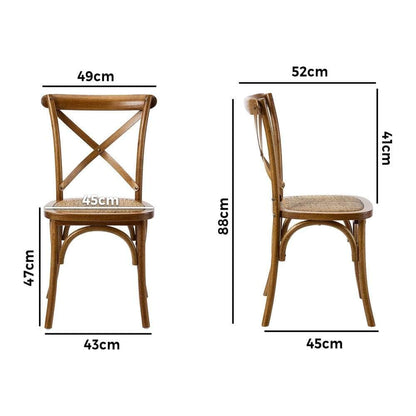 2PCS Crossback Wooden Dining Chair Rattan Seat Walnut