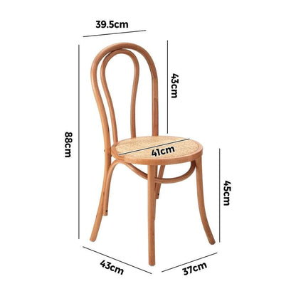 2PCS Dining Chair Solid Wooden Ratan Seat Beige