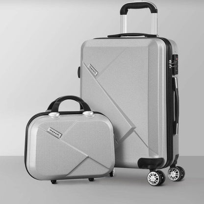 2PCS Luggage Set TSA Lock Hard Case Silver