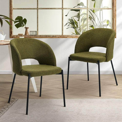 2x Armchair Dining Chair Sherpa Green&Black