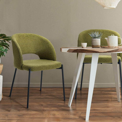 2x Armchair Dining Chair Sherpa Green&Black