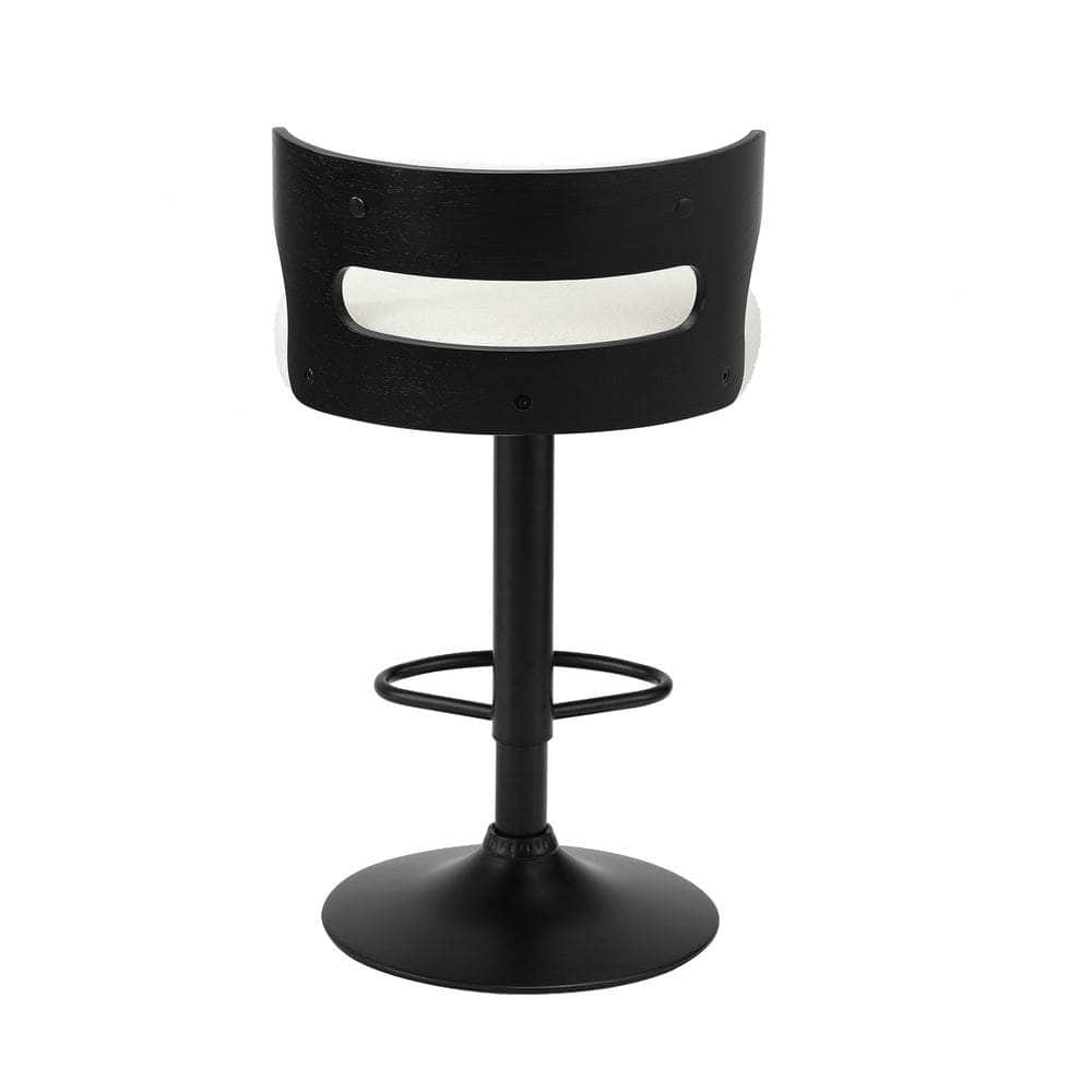 2x Bar Stools Gas Lift Swivel Chairs Wooden Boucle White