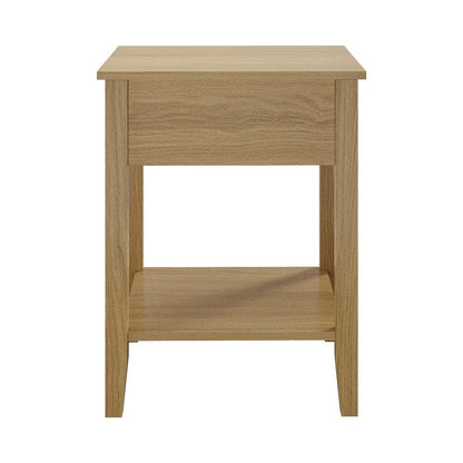 2x Bedside Table 1 Drawer Open Shelf Nightstand Natural