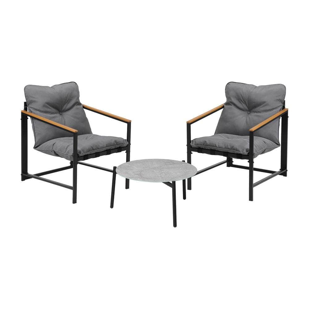 3PC Outdoor Patio Furniture Set 50CM Round Grey Marble Table