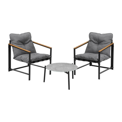 3PC Outdoor Patio Furniture Set 50CM Round Grey Marble Table