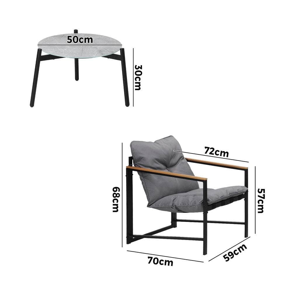 3PC Outdoor Patio Furniture Set 50CM Round Grey Marble Table
