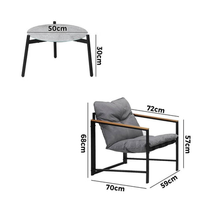 3PC Outdoor Patio Furniture Set 50CM Round Grey Marble Table