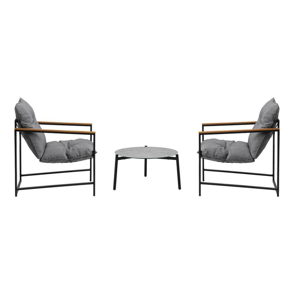 3PC Outdoor Patio Furniture Set 50CM Round Grey Marble Table