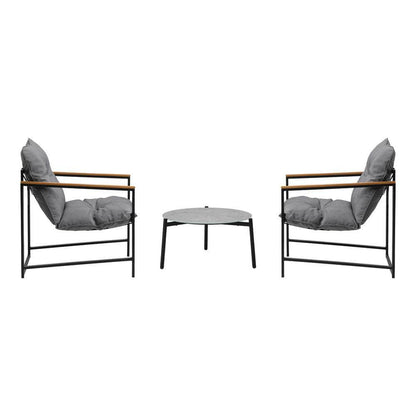 3PC Outdoor Patio Furniture Set 50CM Round Grey Marble Table