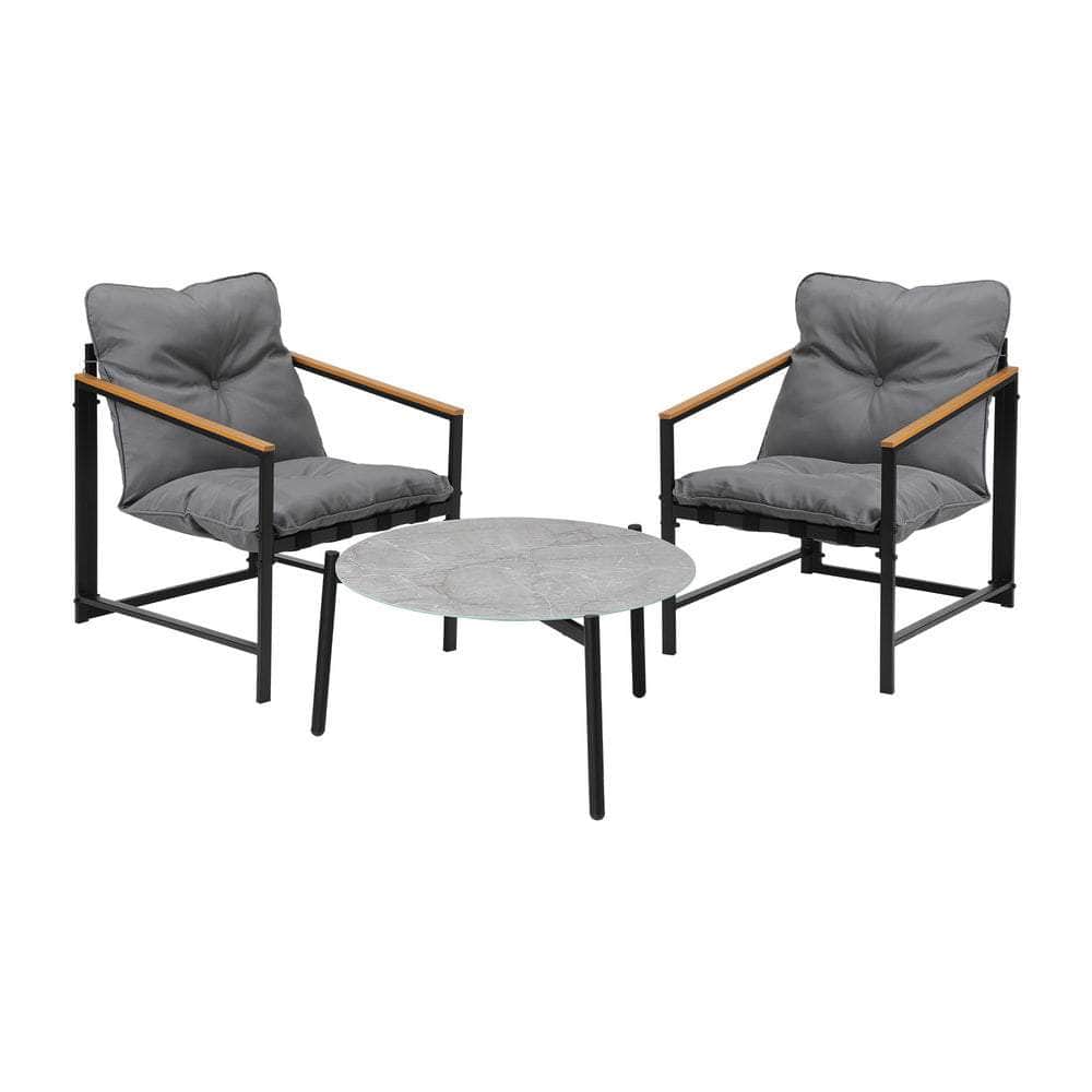 3PC Outdoor Patio Set 70CM Round Table with 2 Armchairs