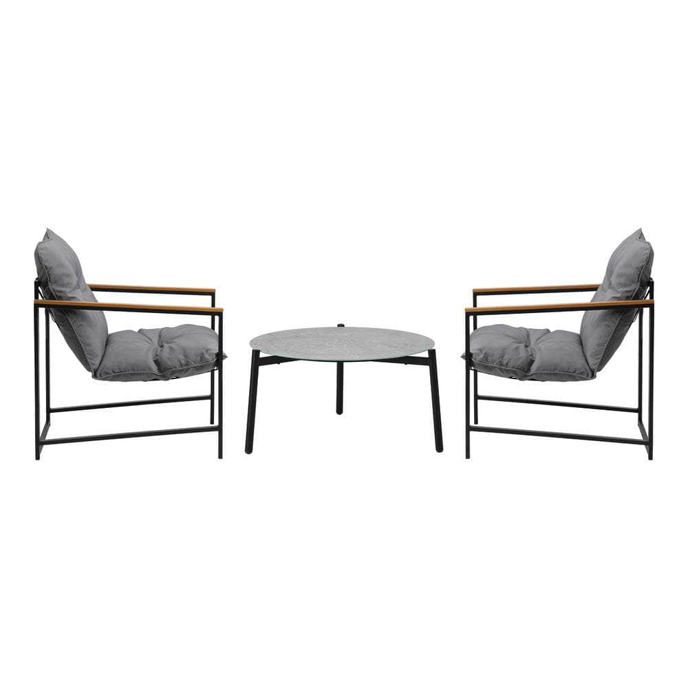3PC Outdoor Patio Set 70CM Round Table with 2 Armchairs