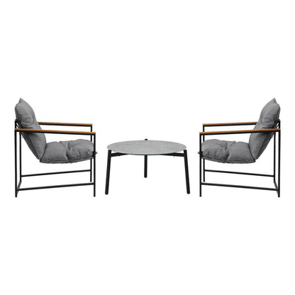 3PC Outdoor Patio Set 70CM Round Table with 2 Armchairs