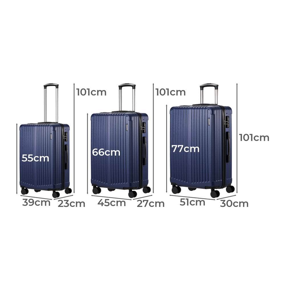 3PCS Luggage Set Travel TSA Lock ABS Case Navy