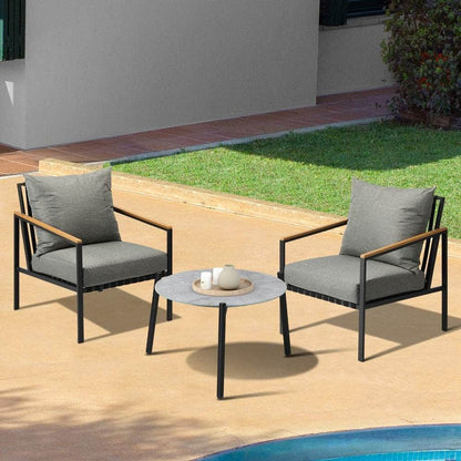 3PCS Outdoor Lounge Set Grey 50cm Coffee Table Chairs