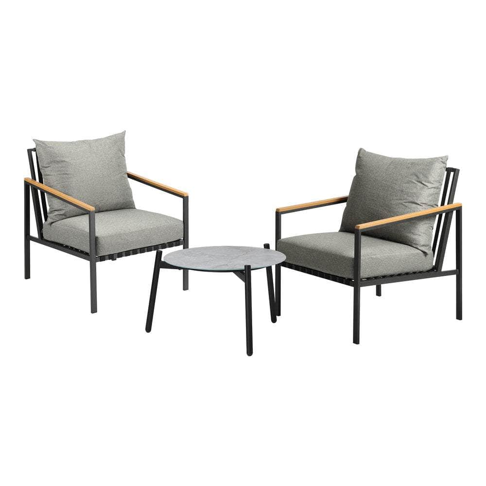 3PCS Outdoor Lounge Set Grey 50cm Coffee Table Chairs
