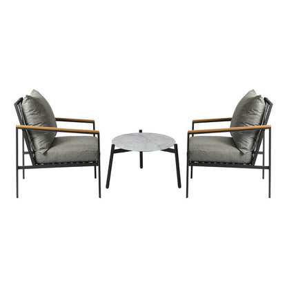 3PCS Outdoor Lounge Set Grey 50cm Coffee Table Chairs