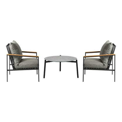 3PCS Outdoor Lounge Set Grey 70cm Coffee Table Chairs