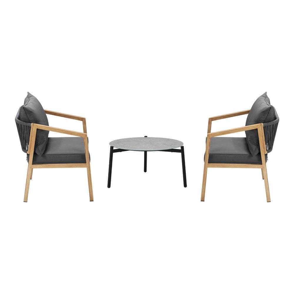 3PCS Outdoor Patio Lounge Set Grey 50cm Coffee Table