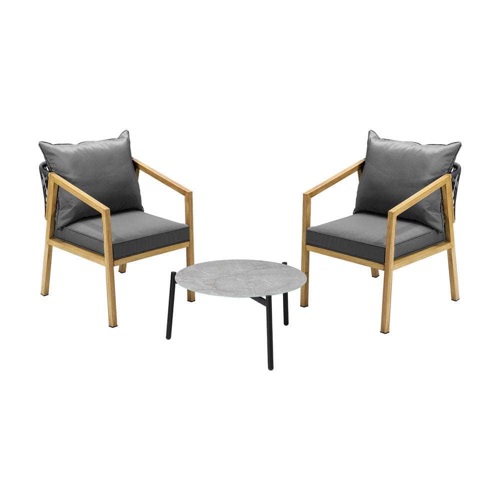3PCS Outdoor Patio Lounge Set Grey 50cm Coffee Table