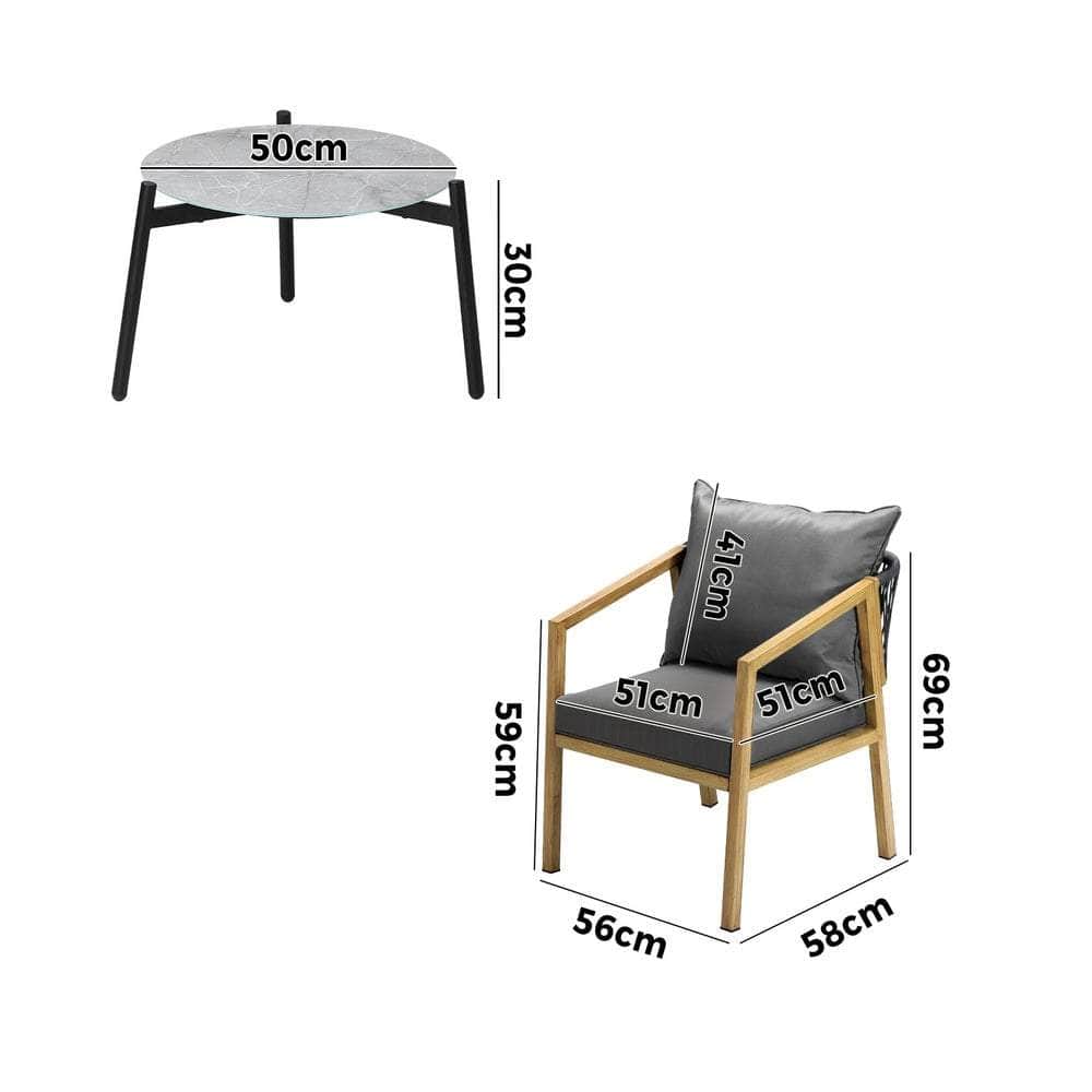 3PCS Outdoor Patio Lounge Set Grey 50cm Coffee Table