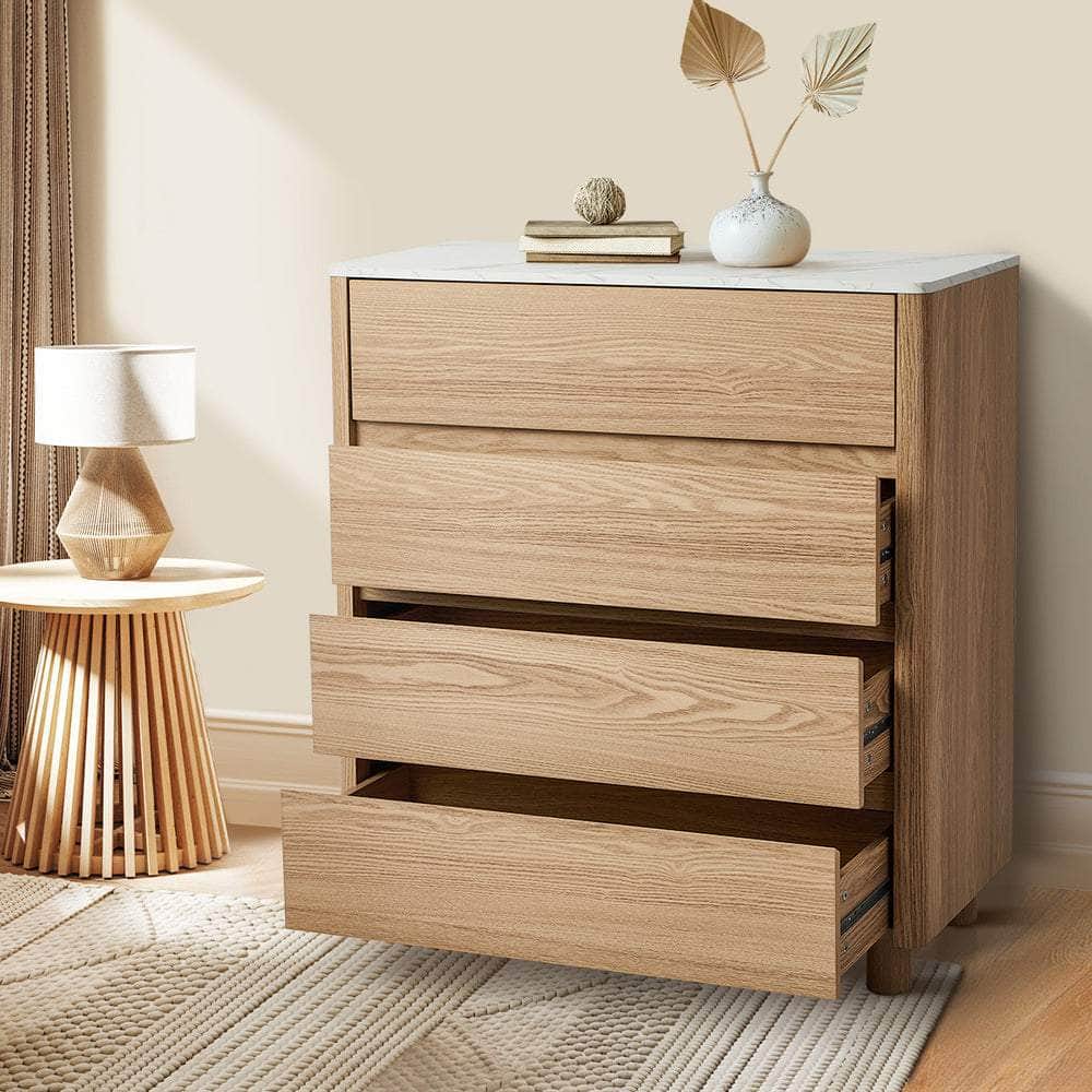 4 Chest of Drawers Dresser  Marble Top Natural