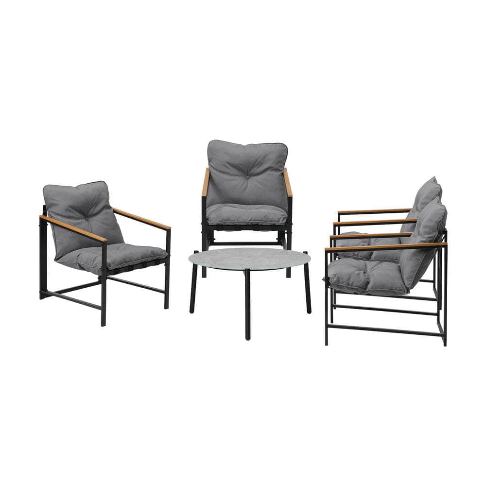 4 Seater Outdoor Patio Set 70CM Round Grey Marble Table