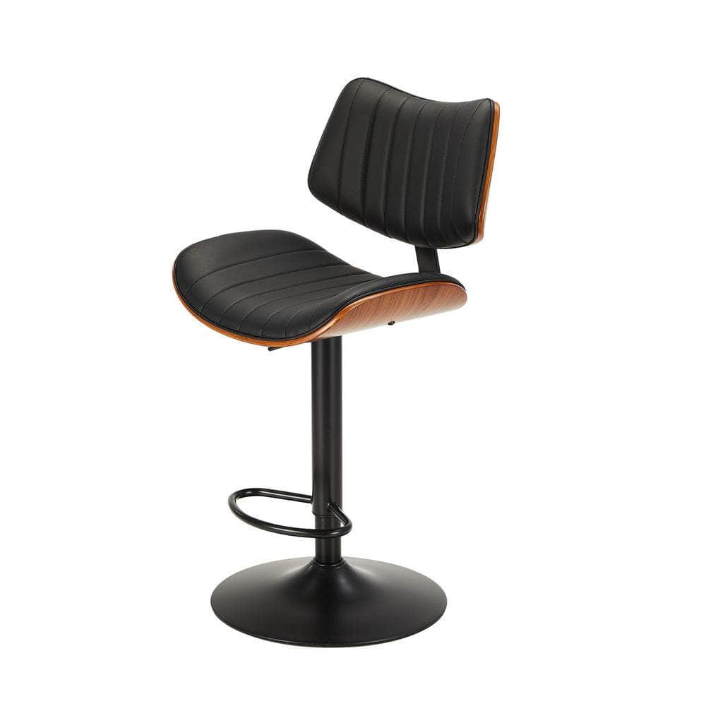 4x Bar Stool Kitchen Swivel Chair Wooden Leather Gas Lift