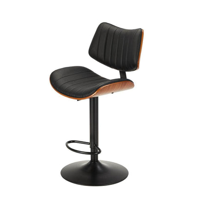 4x Bar Stool Kitchen Swivel Chair Wooden Leather Gas Lift